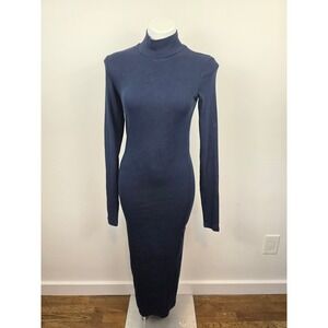 Prairie Underground Navy Blue Organic Cotton Ribbed Mock Neck Maxi Dress Small